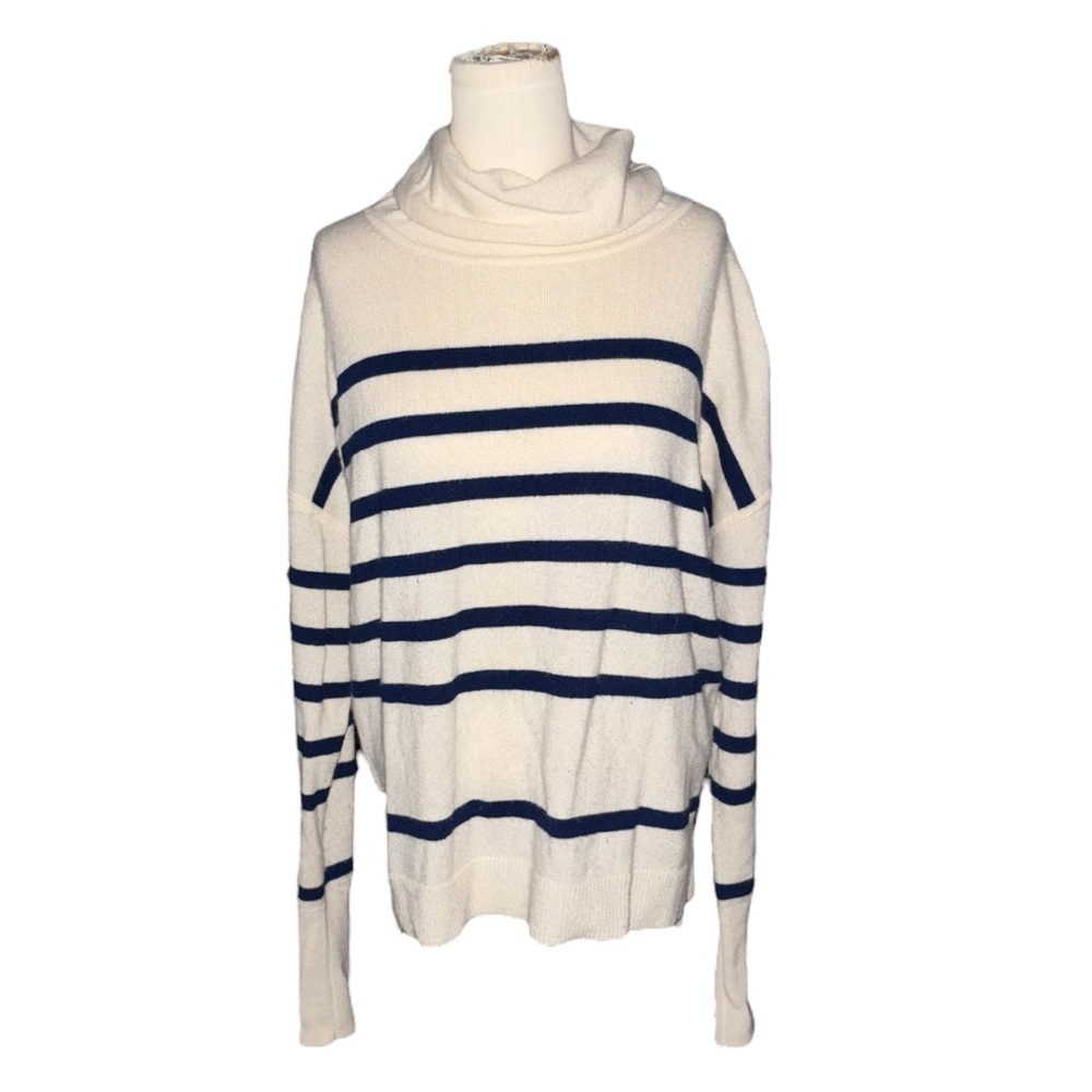 Vineyard Vines Striped Navy & Cream Turtleneck Cashmere Sweater
